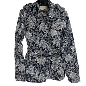 Banana Republic Blue Floral Field True Navy Jacket Belted Office Career Size S